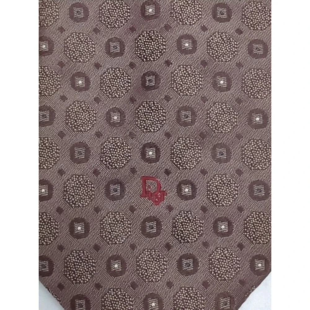 Christian Dior Monsieur Brown Vintage Embroidered‎ Silk Blend Geometric Neck Tie